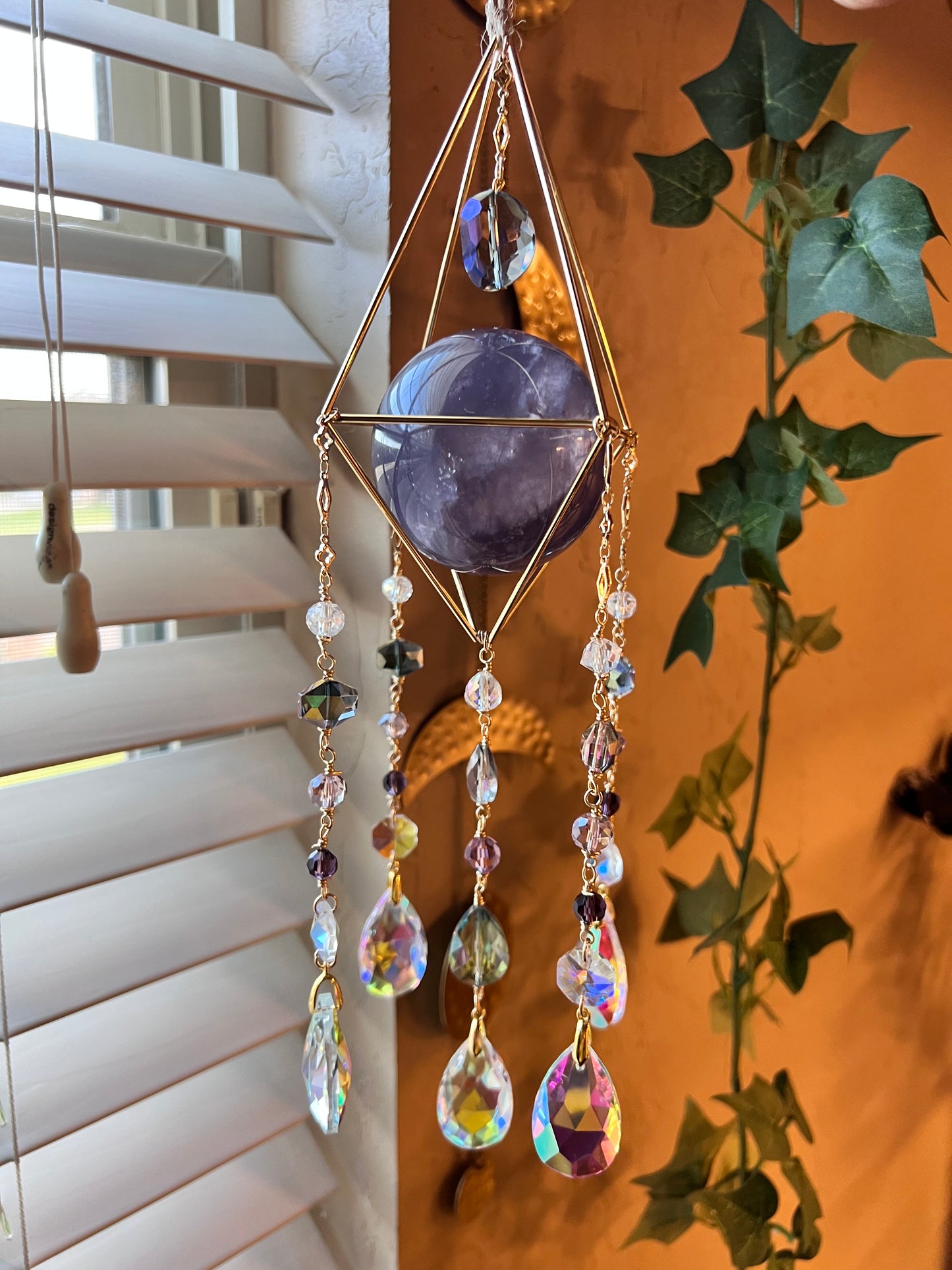 Smokey Fluorite Purple Suncatcher