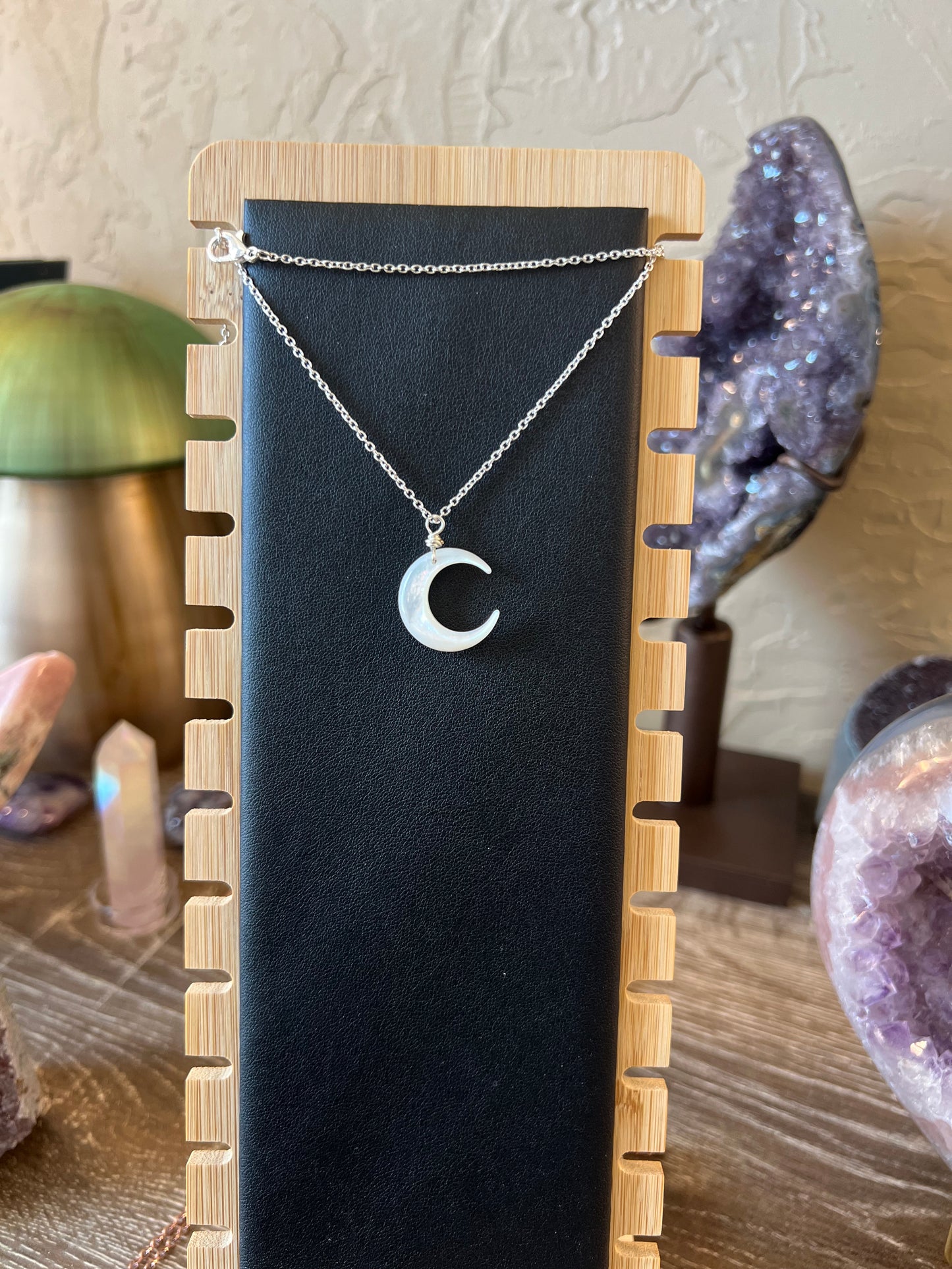 White Pearl Moon Necklace