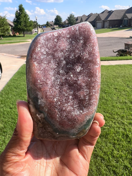 Red Rainbow Amethyst Cut Base