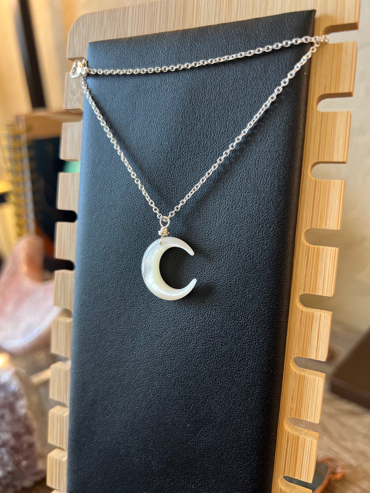 White Pearl Moon Necklace