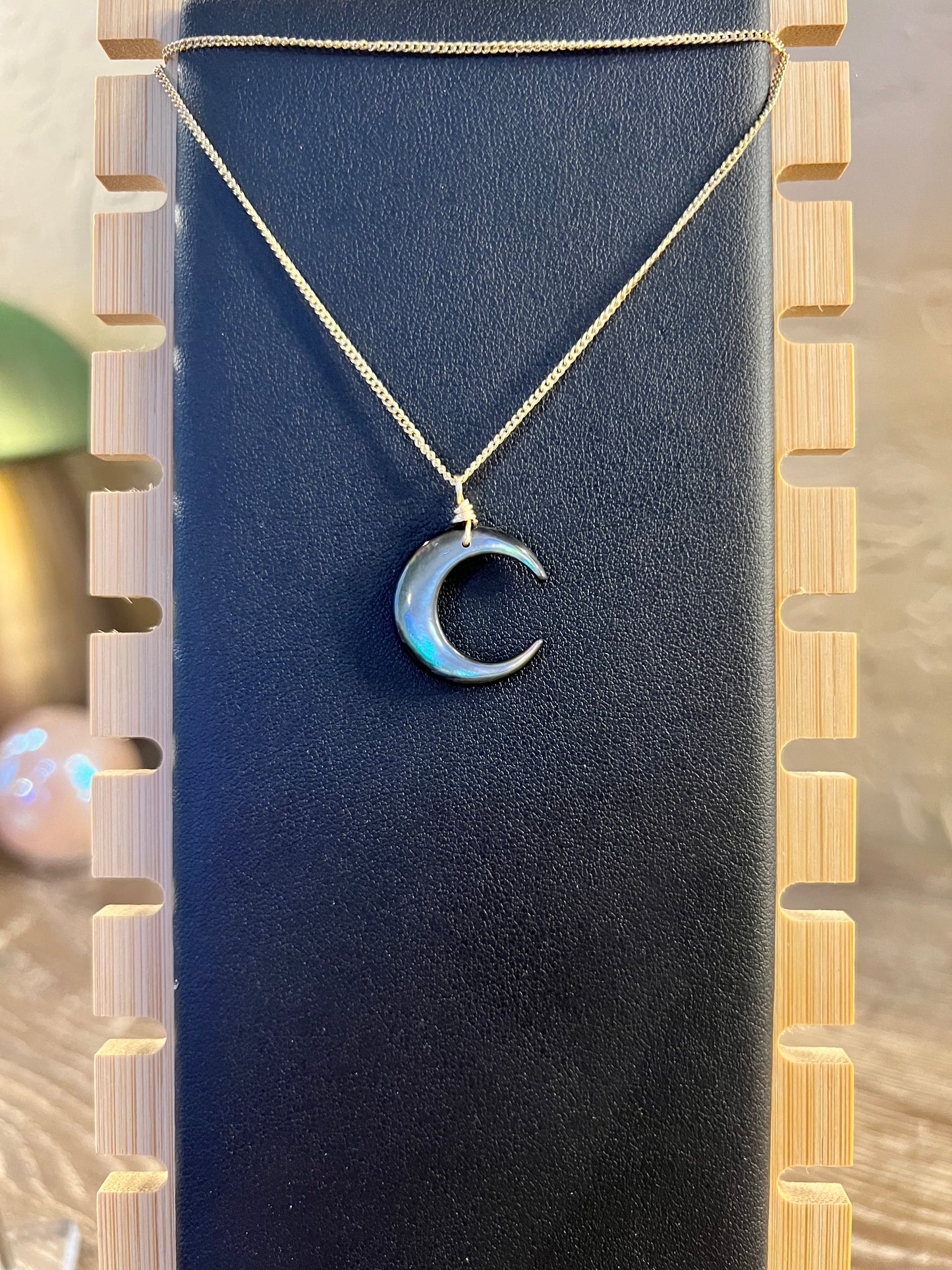 Black/Freshwater Pearl Moon Necklace