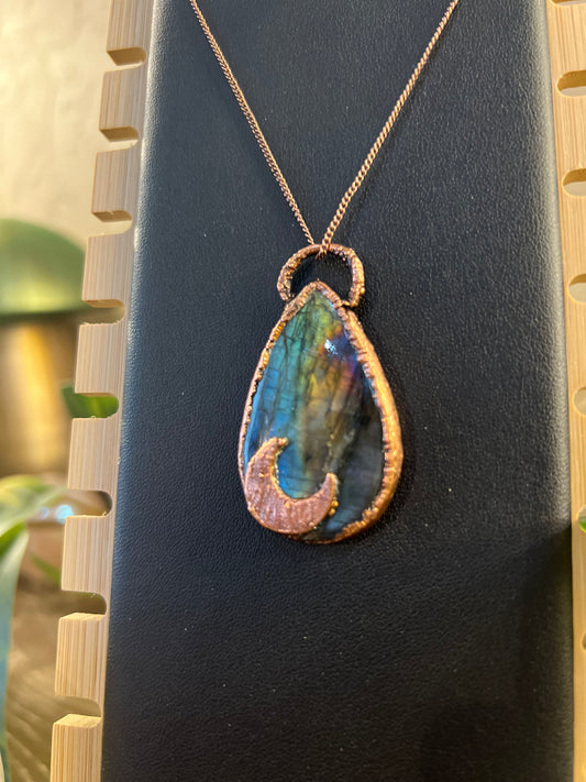 Electroformed Labradorite Moon Necklace