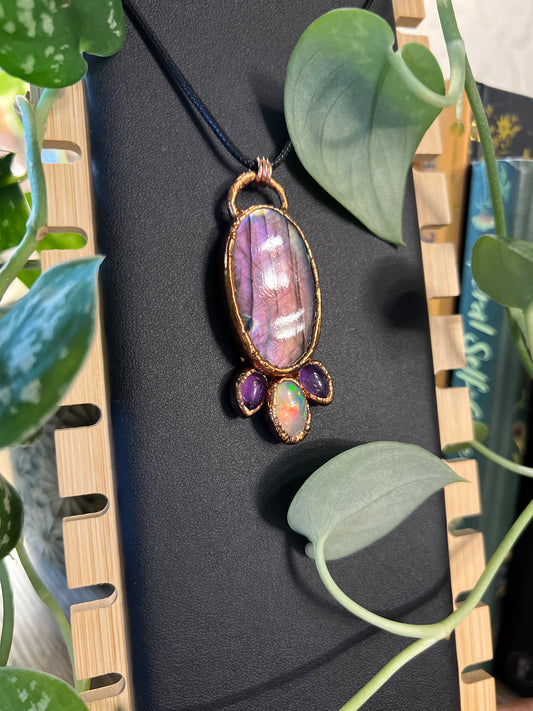 Labradorite, Opal, and Amethyst Pendant